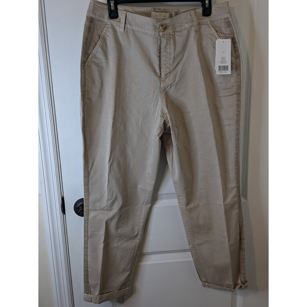 New Direction Eomans Khaki Chino Pants Chevron Side Stripe Tapered Cuffed